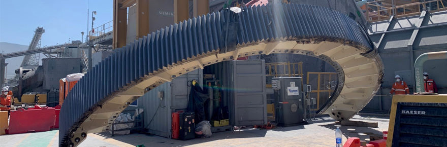 Prime Field Service Millwrights rigging and lifting Sag Mill half gear for install on Mill.